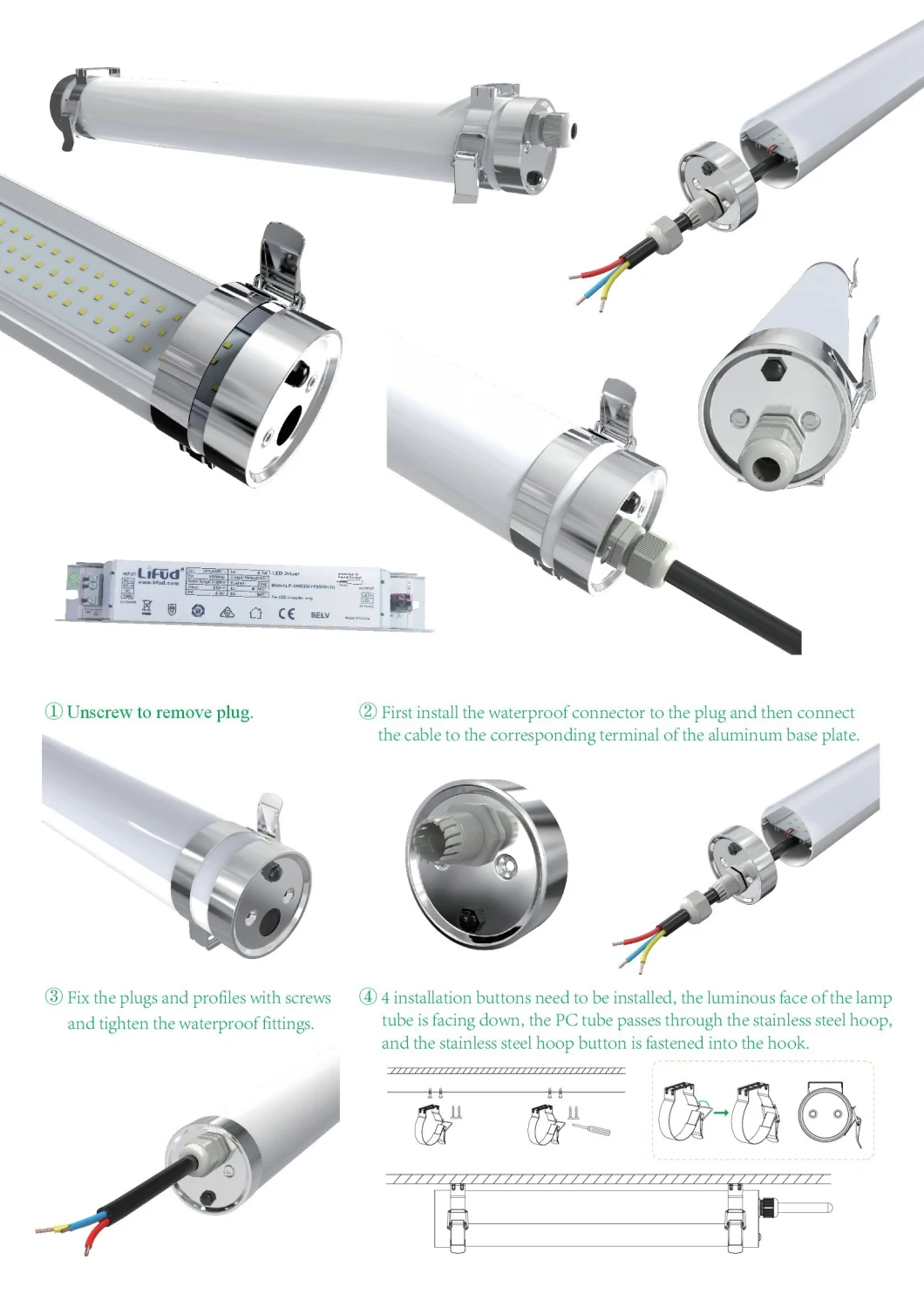 Meat Processing Plant 5FT PMMA PC 60W LED Weatherproof Light Fittings