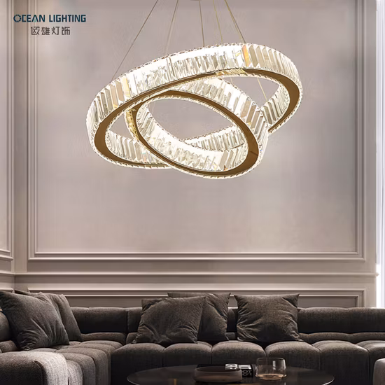Iluminação oceânica Contemporânea Luxo Moderno Decoração de LED Interior Grande Círculo LED Pingente de Cristal
